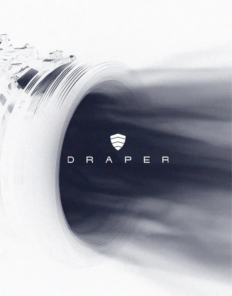 A pale field with a dark motion streak and the Draper wordmark in the centre.